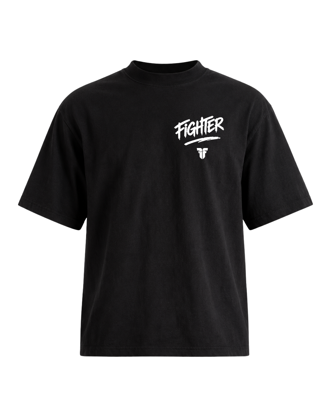 Fighter Cropped Oversize Motto T-shirt - Black