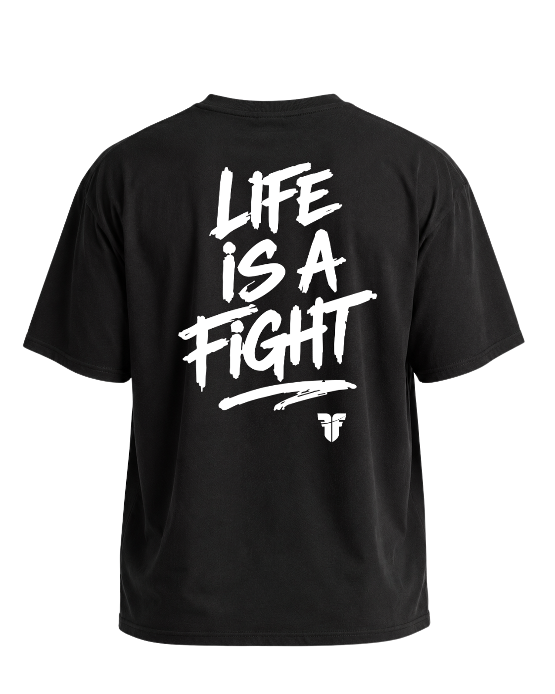 Fighter Cropped Oversize Motto T-shirt - Black