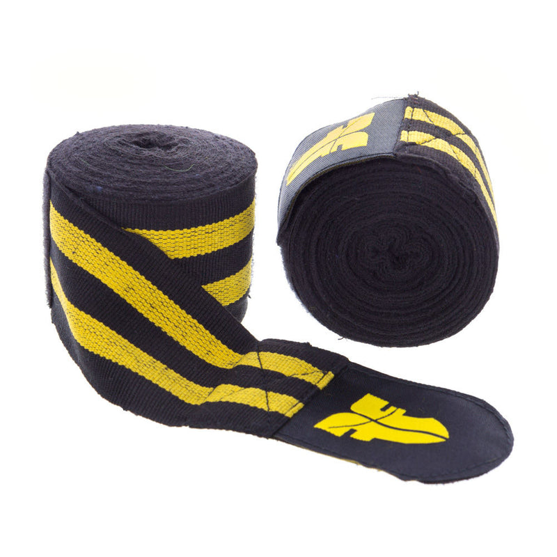 Fighter Black/Yellow striped Polycotton Handwraps, BAND F YELLOW