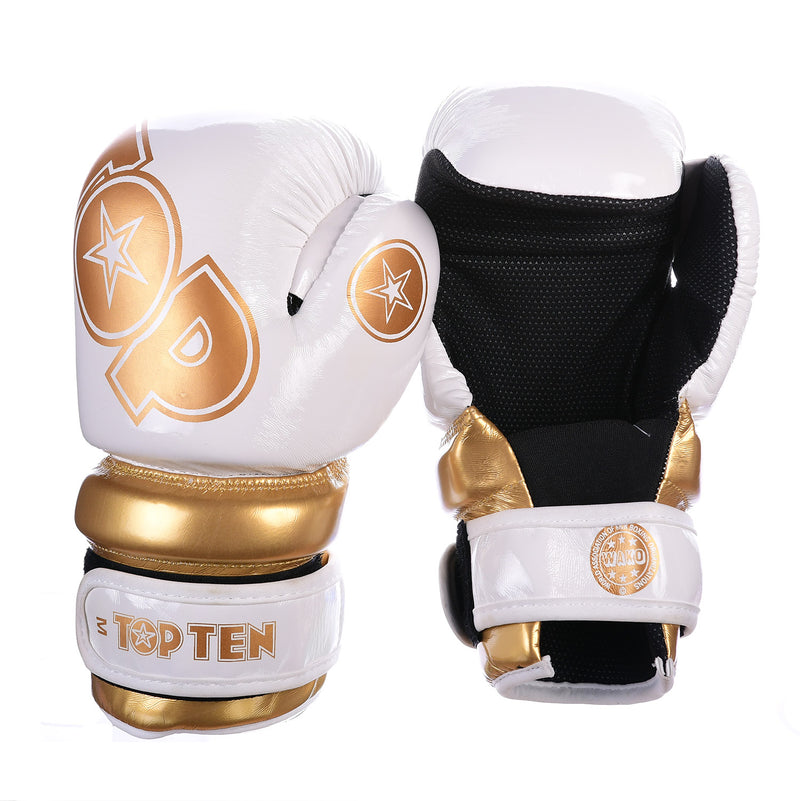 TOP TEN Glossy White/Gold Pointfighter Open-Hand Gloves, 21656-6
