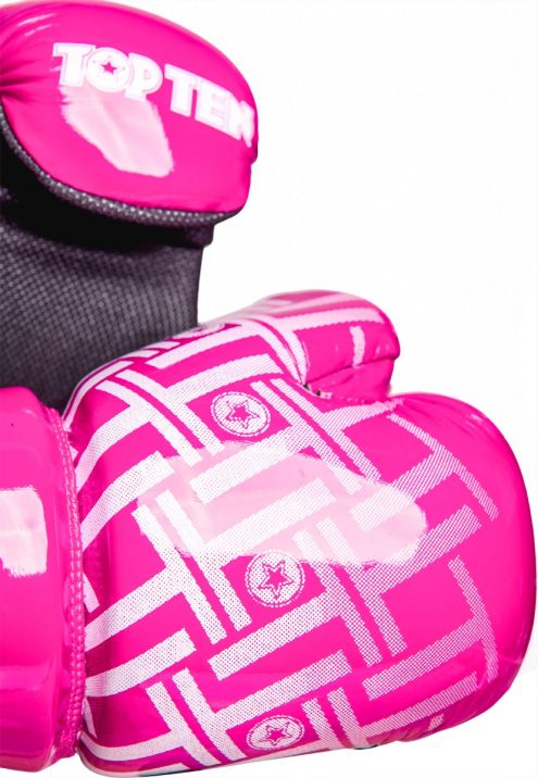TOP TEN Glossy Pink/White Prism Pointfighter Open-Hand Gloves