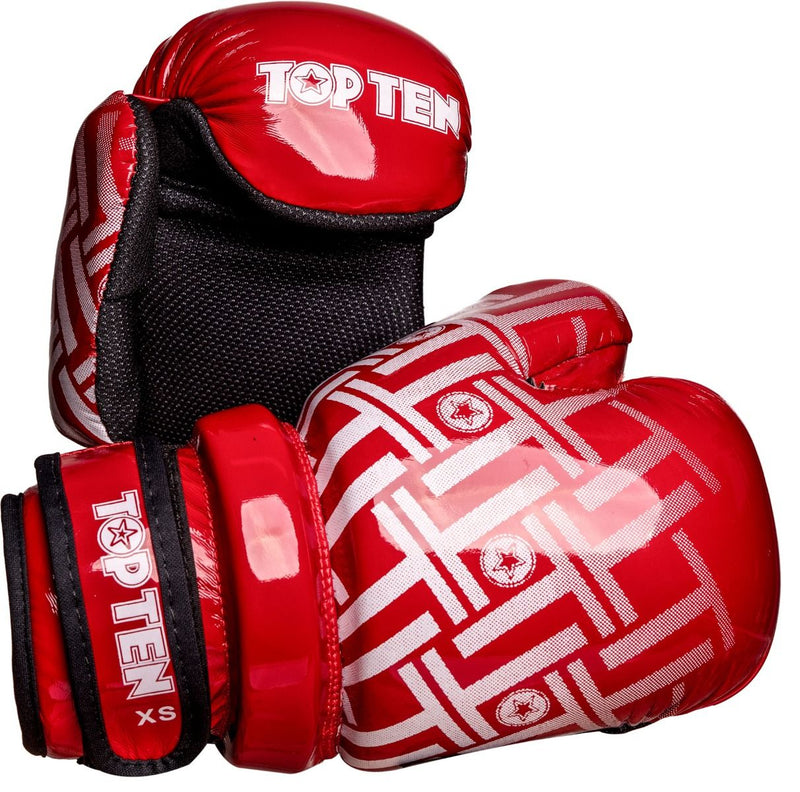TOP TEN Glossy Red/White Prism Pointfighter Open-Hand Gloves