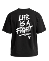 Fighter Cropped Oversize Motto T-shirt - Black