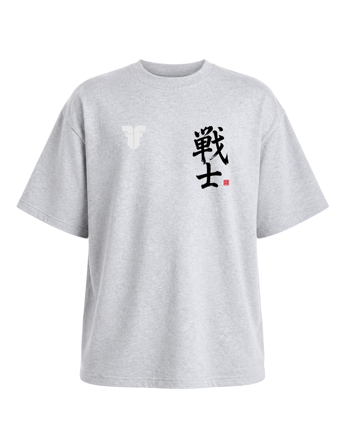 Fighter Cropped Oversize Kanji T-shirt - Grey