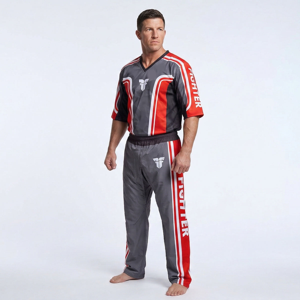 Fighter uniform - grey/red – Fighters Inc. - Martial Arts Equipment