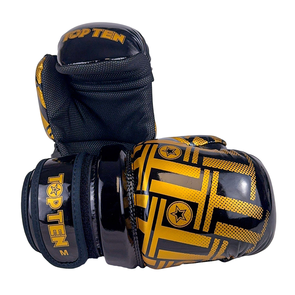 Guantes abiertos Prism Pointfighter TOP TEN en color rosa brillante y blanco