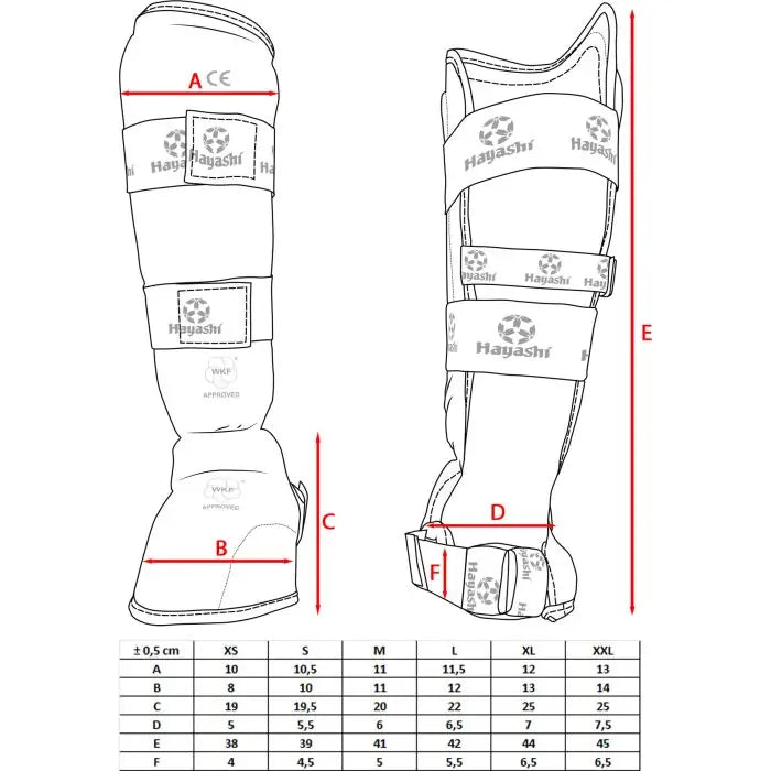 Protección para pies y espinillas Hayashi WKF - Rojo, 343-4