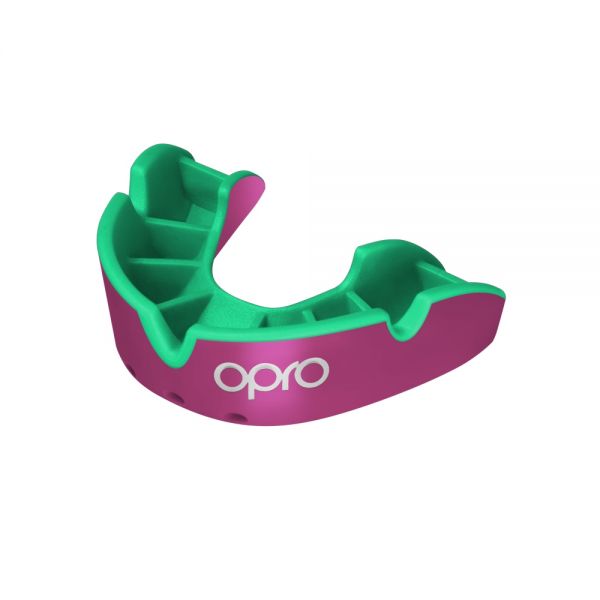 OPRO Mouth Guard Silver - Pink/Fl Green