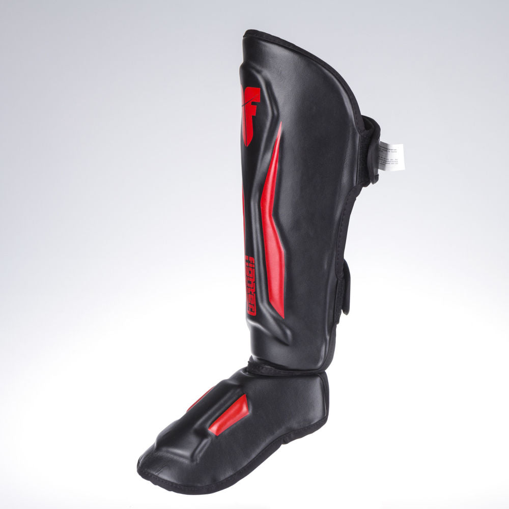 Espinilleras de combate Thai Ergo, color negro y rojo, FSG-004BR