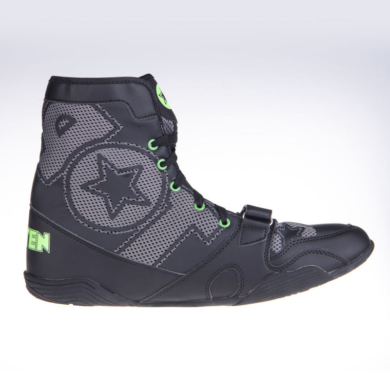 TopTen Boxing Shoes - Black/Grey Mid-Top with Lockdown Strap, 1172-1