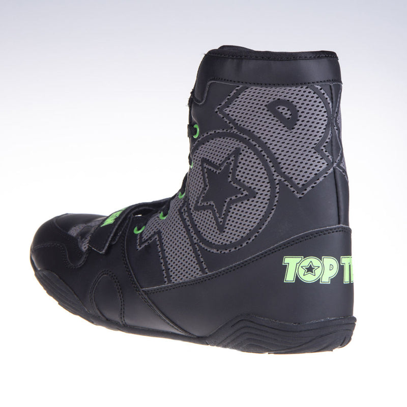 TopTen Boxing Shoes - Black/Grey Mid-Top with Lockdown Strap, 1172-1