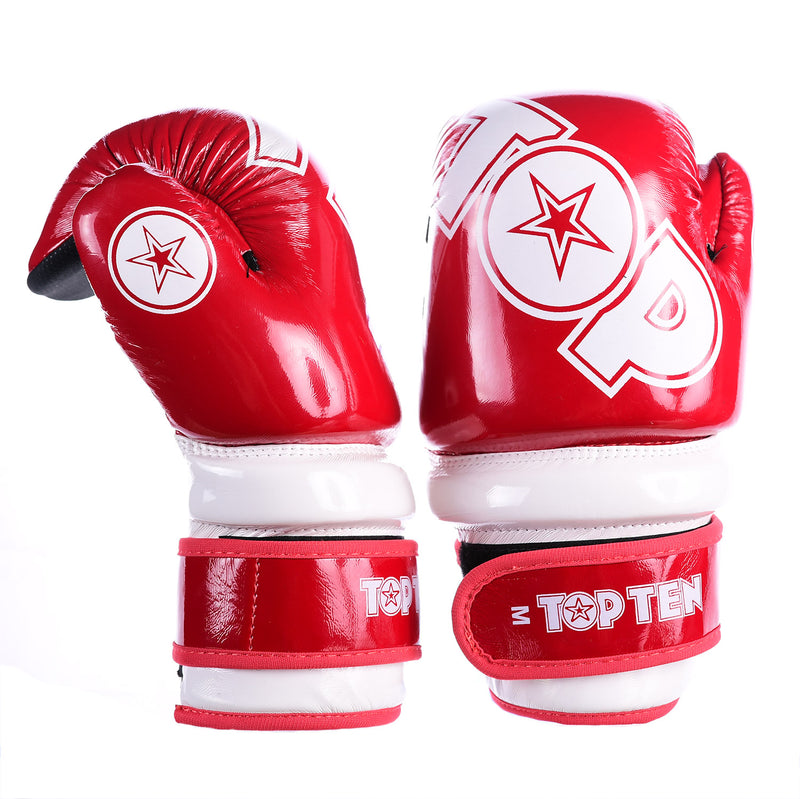 TOP TEN WAKO Glossy Red/White Pointfighter Open-Hand Gloves, 21656-4