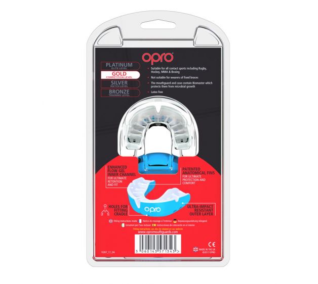 OPRO Mouth Guard Junior Gold - Sky Blue/Prl