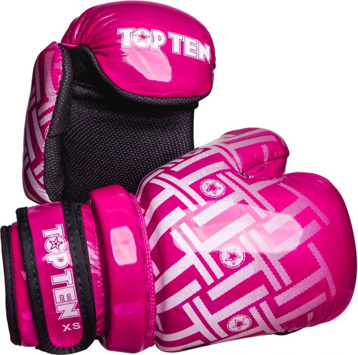 TOP TEN Glossy Pink/White Prism Pointfighter Open-Hand Gloves