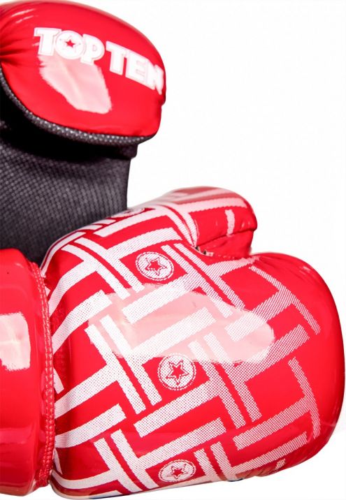 TOP TEN Glossy Red/White Prism Pointfighter Open-Hand Gloves